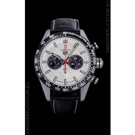 Tag Heuer Carrera Swiss Quartz Movement Replica Watch in White Dial - Black Leather Strap