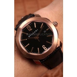 Bvlgari Octo Roma Edition 1:1 Mirror Replica in Rose Gold - Black Dial 