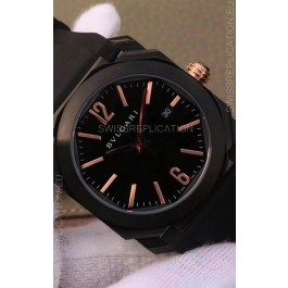 Bvlgari Octo Roma Edition 1:1 Mirror Replica in PVD Coated 904L Steel Casing - Steel Blue Dial Leather Strap