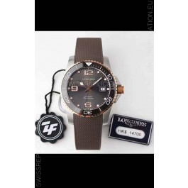 Longines HydroConquest 1:1 Swiss Replica Watch in Grey Dial Rubber Strap Rose Gold Bezel