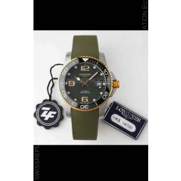 Longines HydroConquest 1:1 Swiss Replica Watch in Grey Dial Rubber Strap Yellow Gold Bezel