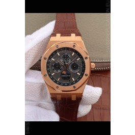 Audemars Piguet Royal Oak Perpetual Calendar Swiss Replica Rose Gold Casing Watch in Grey Dial