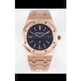 Audemars Piguet Royal Jumbo Oak Extra Thin Swiss Replica Rose Gold - 1:1 Mirror Replica Watch Blue Dial