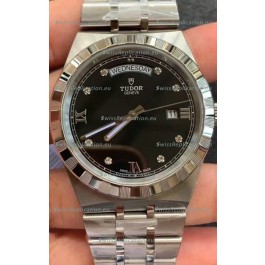 Tudor Royal Edition Watch - 1:1 Mirror Replica in Steel Casing - Black Diamonds Dial