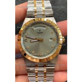 Tudor Royal Edition Watch - 1:1 Mirror Replica in Two Tone Casing - Grey Diamonds Dial