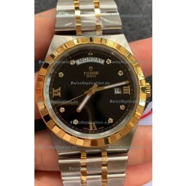 Tudor Royal Edition Watch - 1:1 Mirror Replica in Two Tone Casing - Black Diamonds Dial