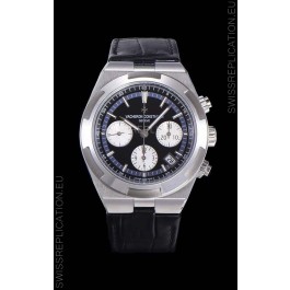 Vacheron Constantin Overseas Chronograph Black Dial Swiss Replica Watch - Leather Strap