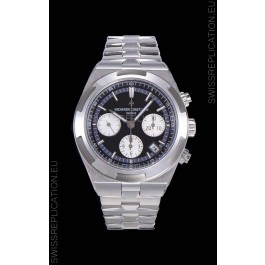 Vacheron Constantin Overseas Chronograph Black Dial Swiss Replica Watch - Stainless Steel Strap
