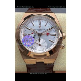 Vacheron Constantin Overseas Dual Time Rose Gold 1:1 Mirror Swiss Replica Watch in Steel Dial