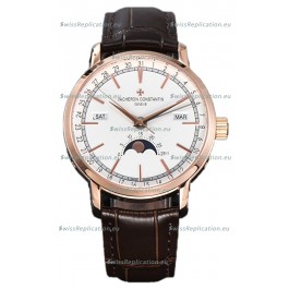Vacheron Constantin Traditionelle Complete Calendar Rose Gold Plating White Dial Swiss Replica