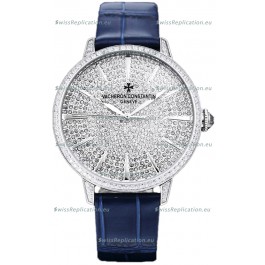 Vacheron Constantin Patrimony Self-Winding Jewellery Diamonds Paved Dial in White Gold Plating