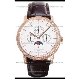 Vacheron Constantin Patrimony Perpetual Calendar Ultra-Thin Rose Gold White Dial Swiss Replica