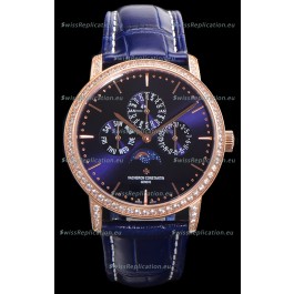 Vacheron Constantin Patrimony Perpetual Calendar Ultra-Thin Rose Gold Blue Dial Swiss Replica