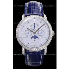 Vacheron Constantin Patrimony Perpetual Calendar Ultra-Thin White Gold Light Blue Dial Swiss Replica