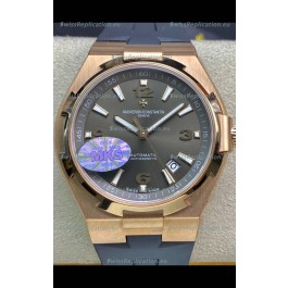 Vacheron Constantin Overseas 1:1 Mirror Replica 904L Rose Gold Steel Watch in Grey Dial - Rubber Strap