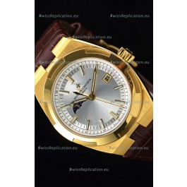 Vacheron Constantin Overseas MoonPhase Yellow Gold Swiss Watch in Brown Strap