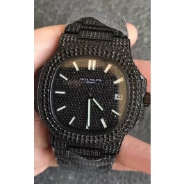 Patek Philippe Nautilus 5711 Black Venom Diamonds PVD Swiss Replica Watch in Black Dial 