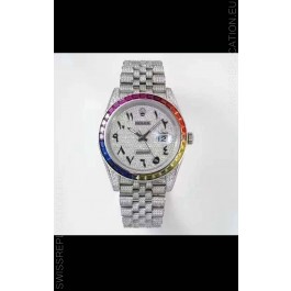 Rolex Datejust Full ICED Out Arabic Numerals Watch in 41MM Casing - 3135 Movement Stainless Steel