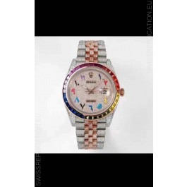 Rolex Datejust Full ICED Out Arabic Numerals Watch in 41MM Casing - 3135 Movement Rose Gold 