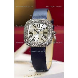 Coussin De Cartier Steel Watch Swiss Replica Watch Blue Strap 