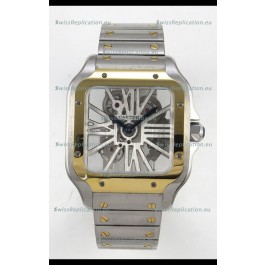 Santos De Cartier Super Clone Watch in Skeleton Dial Two Tone Casing Watch 