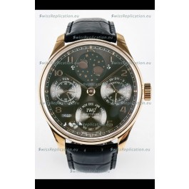 IWC Super Clone Portuguese Perpetual Calendar Rose Gold Grey Dial Replica Watch 