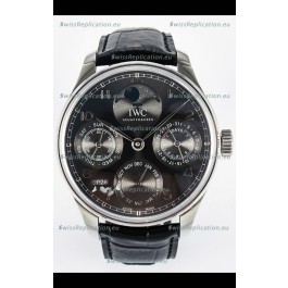 IWC Super Clone Portuguese Perpetual Calendar Steel Case Grey Dial Replica Watch 