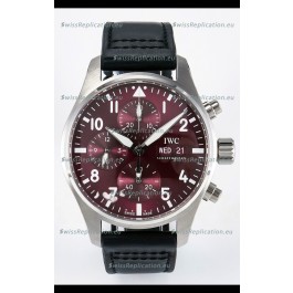 IWC Super Clone Pilot Chronograph Edition Red Dial Leather Swiss Replica Watch 