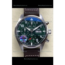 IWC Super Clone Pilot Chronograph Edition Green Dial Leather Swiss Replica Watch 