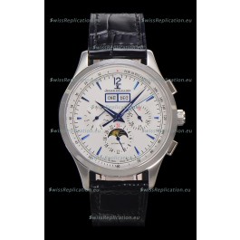 Jaeger LeCoultre Master Control Chronograph Calendar Steel Casing White Dial Watch 