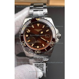 Longines HydroConquest GMT 1:1 Mirror Swiss Replica Watch in Brown Dial Steel Strap