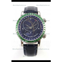Patek Philippe Grand Complications 6102 Blue Dial Green Diamonds Swiss Replica Watch 