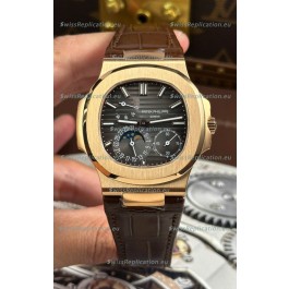 Patek Philippe Nautilus 5712/R 1:1 Quality Swiss Replica Watch in Grey Dial Leather Strap