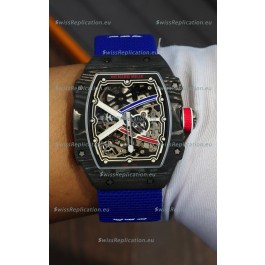 Richard Mille Super Clone RM67-02 Sebastien Ogier Black Carbon TPT 37 Grams Watch Blue Strap