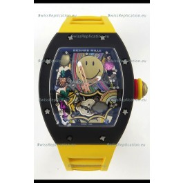 Richard Mille Super Clone RM088 Smiley Tourbillon Black Ceramic Rubber Strap Watch 