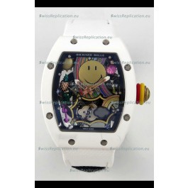 Richard Mille Super Clone RM088 Smiley Tourbillon White Ceramic Velcro Strap Watch 