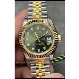 Rolex Datejust Super Clone Green Dial 2 Tone Yellow Rose Gold Watch 28MM