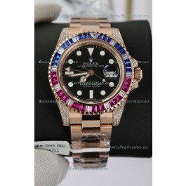 Rolex GMT Masters Super Clone Diamonds Swiss watch with Rose Gold 904L Case - 1:1 Mirror Quality