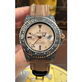 Rolex GMT Masters DiW Black Carbon Casing Swiss Replica Watch Beige Gray Dial 