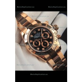 Rolex Daytona Japanese Movement Gold Casing Replica Watch in Black Dial 