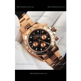 Rolex Daytona Japanese Movement Gold Casing Replica Watch in Black Dial