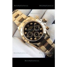 Rolex Daytona Japanese Movement Gold Casing Replica Watch in Black Dial 