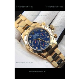 Rolex Daytona Japanese Movement Gold Casing Replica Watch in Blue Dial 