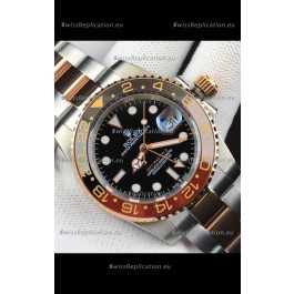 Rolex GMT Masters II 2 Tone Rose Gold Plating Japanese Replica Watch Black Dial