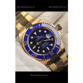 Rolex Submariner Japanese Replica Watch 904L Steel Yellow Gold - Ceramic Bezel in Blue