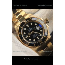Rolex Submariner Japanese Replica Watch 904L Steel Yellow Gold - Ceramic Bezel in Black