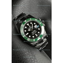 Rolex Submariner Blaken DLC Coated Swiss Replica Watch in Green Bezel