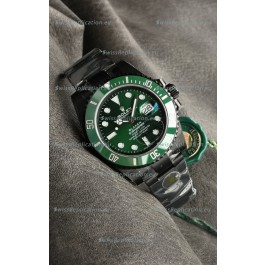 Rolex Submariner Blaken DLC Coated Swiss Replica Watch in Green Dial