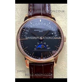 Vacheron Constantin Patrimony Moonphase Rose Gold Black dial Swiss Replica Watch 