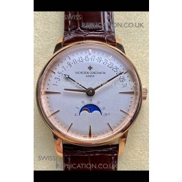 Vacheron Constantin Patrimony Moonphase Rose Gold White dial Swiss Replica Watch 